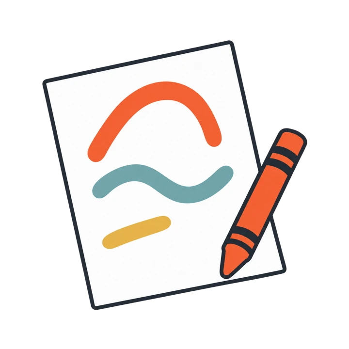 Paper with lines in three colors and crayons